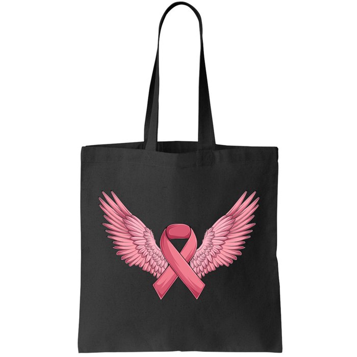 Pink Ribbon Angel Wings Breast Cancer Awareness Month Women Health Care Support Tote Bag