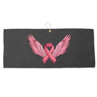 Pink Ribbon Angel Wings Breast Cancer Awareness Month Women Health Care Support Large Microfiber Waffle Golf Towel