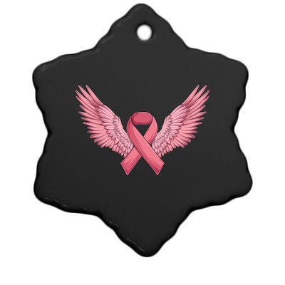 Pink Ribbon Angel Wings Breast Cancer Awareness Month Women Health Care Support Ceramic Star Ornament