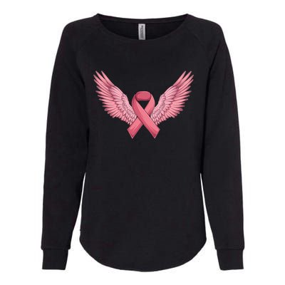 Pink Ribbon Angel Wings Breast Cancer Awareness Month Women Health Care Support Womens California Wash Sweatshirt