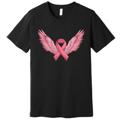 Pink Ribbon Angel Wings Breast Cancer Awareness Month Women Health Care Support Premium T-Shirt