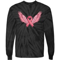 Pink Ribbon Angel Wings Breast Cancer Awareness Month Women Health Care Support Tie-Dye Long Sleeve Shirt