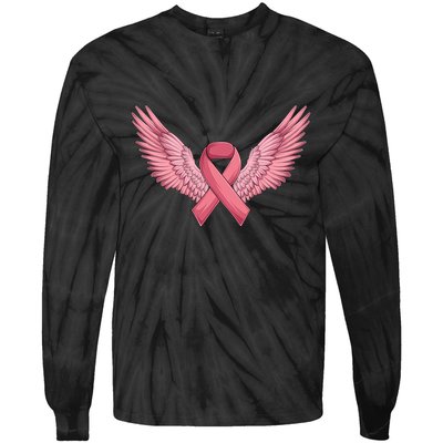 Pink Ribbon Angel Wings Breast Cancer Awareness Month Women Health Care Support Tie-Dye Long Sleeve Shirt