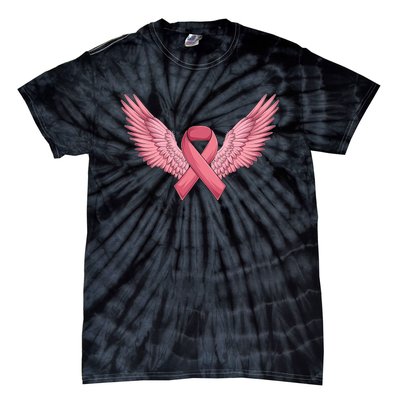 Pink Ribbon Angel Wings Breast Cancer Awareness Month Women Health Care Support Tie-Dye T-Shirt