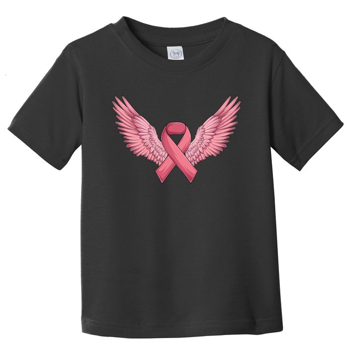 Pink Ribbon Angel Wings Breast Cancer Awareness Month Women Health Care Support Toddler T-Shirt