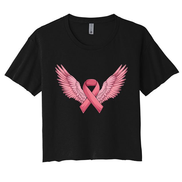 Pink Ribbon Angel Wings Breast Cancer Awareness Month Women Health Care Support Crop Top