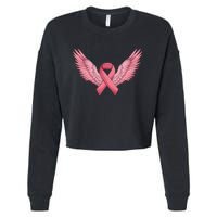 Pink Ribbon Angel Wings Breast Cancer Awareness Month Women Health Care Support Cropped Pullover Crew