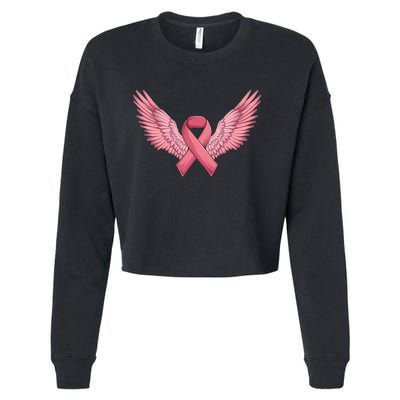 Pink Ribbon Angel Wings Breast Cancer Awareness Month Women Health Care Support Cropped Pullover Crew