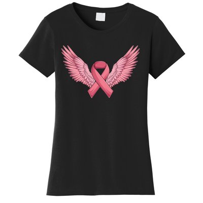 Pink Ribbon Angel Wings Breast Cancer Awareness Month Women Health Care Support Women's T-Shirt