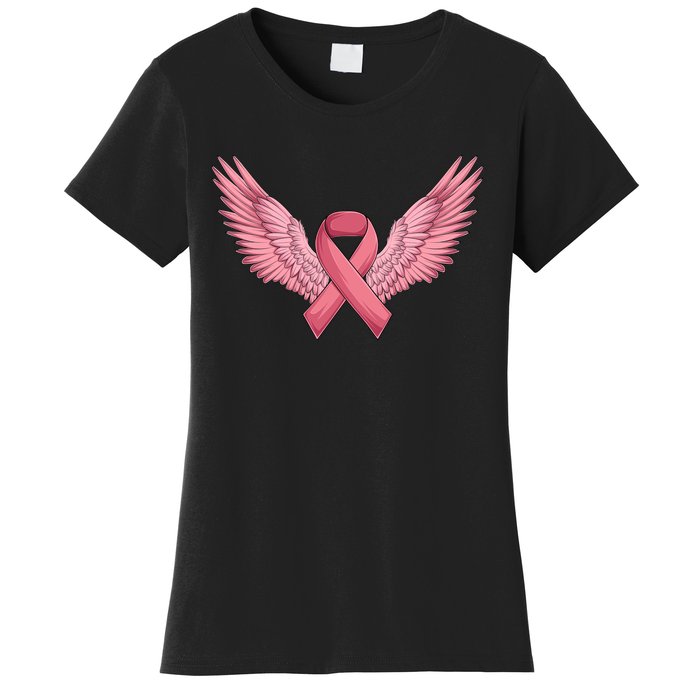 Pink Ribbon Angel Wings Breast Cancer Awareness Month Women Health Care Support Women's T-Shirt