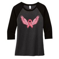 Pink Ribbon Angel Wings Breast Cancer Awareness Month Women Health Care Support Women's Tri-Blend 3/4-Sleeve Raglan Shirt