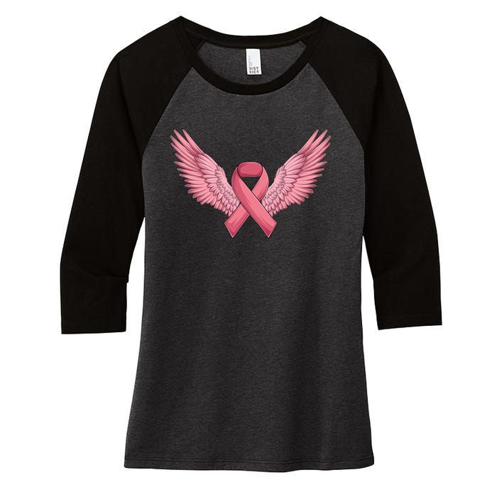 Pink Ribbon Angel Wings Breast Cancer Awareness Month Women Health Care Support Women's Tri-Blend 3/4-Sleeve Raglan Shirt