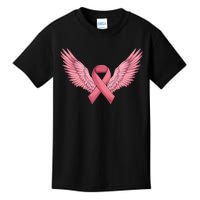 Pink Ribbon Angel Wings Breast Cancer Awareness Month Women Health Care Support Kids T-Shirt