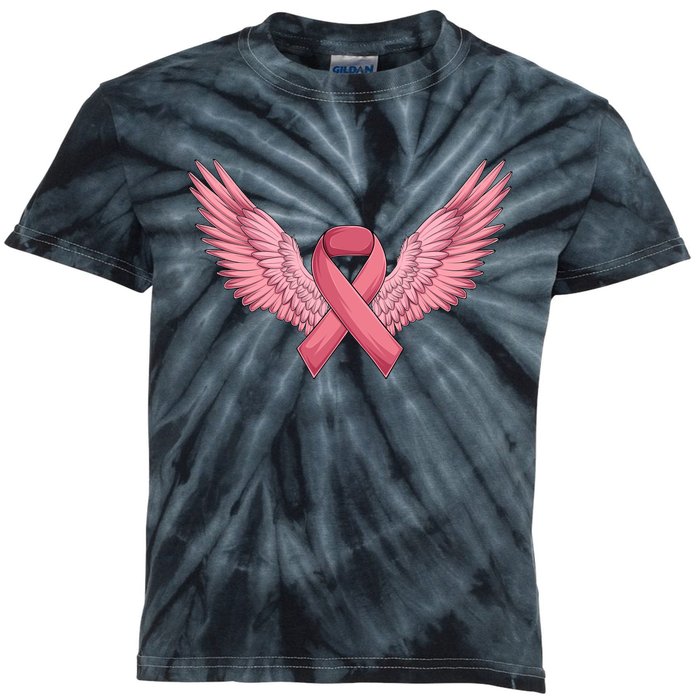 Pink Ribbon Angel Wings Breast Cancer Awareness Month Women Health Care Support Kids Tie-Dye T-Shirt