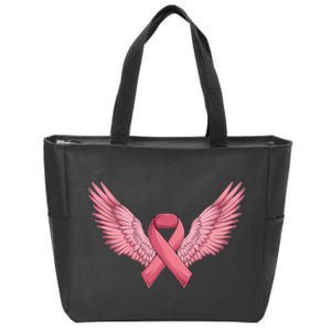 Pink Ribbon Angel Wings Breast Cancer Awareness Month Women Health Care Support Zip Tote Bag