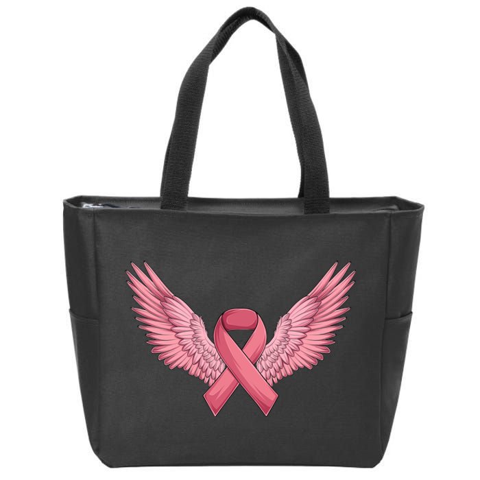 Pink Ribbon Angel Wings Breast Cancer Awareness Month Women Health Care Support Zip Tote Bag