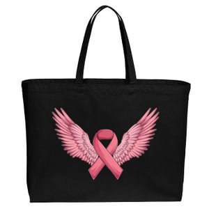 Pink Ribbon Angel Wings Breast Cancer Awareness Month Women Health Care Support Cotton Canvas Jumbo Tote