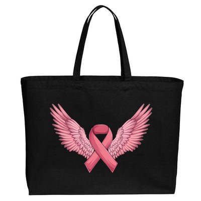 Pink Ribbon Angel Wings Breast Cancer Awareness Month Women Health Care Support Cotton Canvas Jumbo Tote