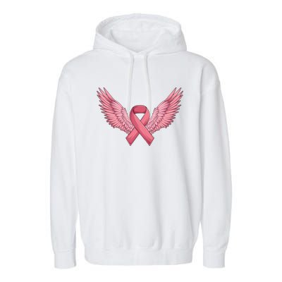 Pink Ribbon Angel Wings Breast Cancer Awareness Month Women Health Care Support Garment-Dyed Fleece Hoodie