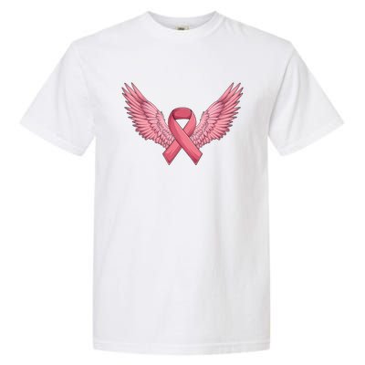 Pink Ribbon Angel Wings Breast Cancer Awareness Month Women Health Care Support Garment-Dyed Heavyweight T-Shirt