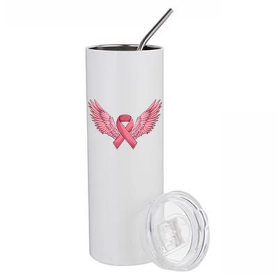 Pink Ribbon Angel Wings Breast Cancer Awareness Month Women Health Care Support Stainless Steel Tumbler