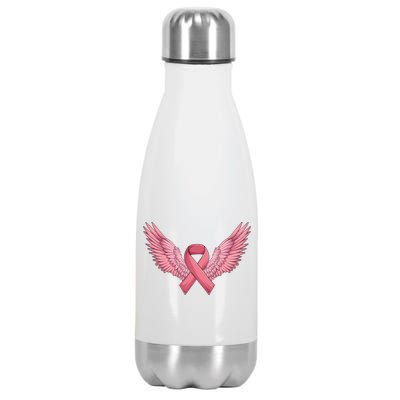 Pink Ribbon Angel Wings Breast Cancer Awareness Month Women Health Care Support Stainless Steel Insulated Water Bottle