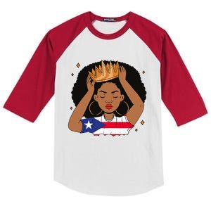 Puerto Rican Afro Hair Latina Melanin Pride Crown Kids Colorblock Raglan Jersey