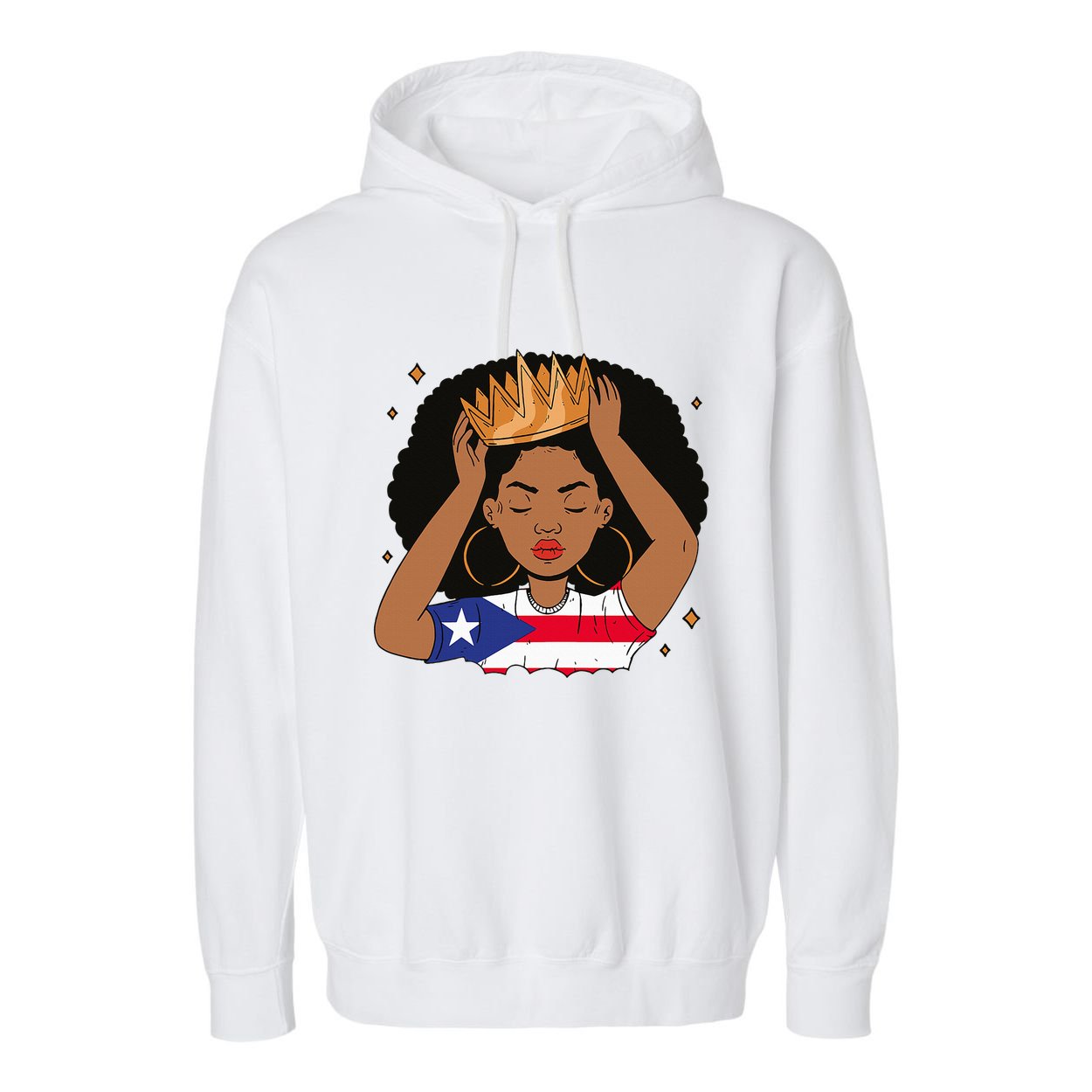 Puerto Rican Afro Hair Latina Melanin Pride Crown Garment-Dyed Fleece Hoodie