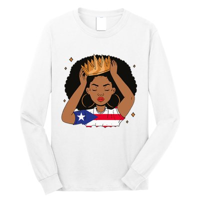 Puerto Rican Afro Hair Latina Melanin Pride Crown Long Sleeve Shirt