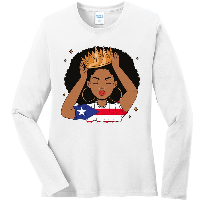 Puerto Rican Afro Hair Latina Melanin Pride Crown Ladies Long Sleeve Shirt