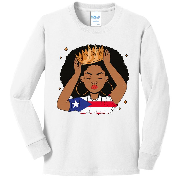 Puerto Rican Afro Hair Latina Melanin Pride Crown Kids Long Sleeve Shirt