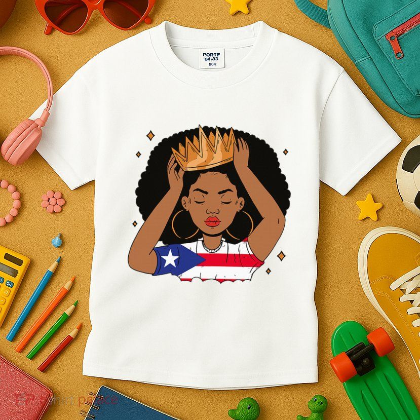 Puerto Rican Afro Hair Latina Melanin Pride Crown Kids T-Shirt