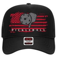 Pickleball Red American Flag Pickle Ball High Crown Mesh Back Trucker Hat