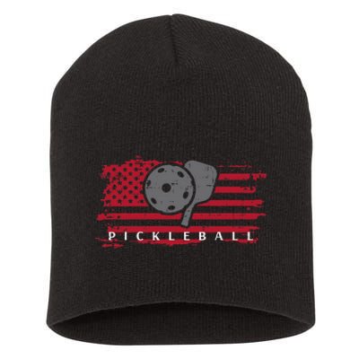 Pickleball Red American Flag Pickle Ball Short Acrylic Beanie