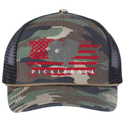 Pickleball Red American Flag Pickle Ball Retro Rope Trucker Hat Cap