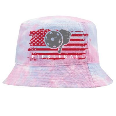 Pickleball Red American Flag Pickle Ball Tie-Dyed Bucket Hat