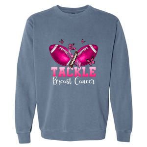 Pink Ribbon Awareness Tackle Breast Cancer Warrior Football Gift Garment-Dyed Sweatshirt