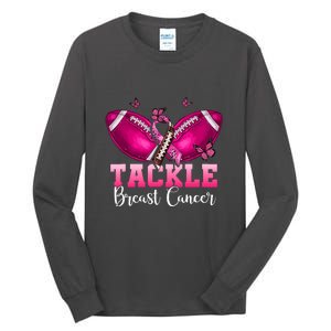 Pink Ribbon Awareness Tackle Breast Cancer Warrior Football Gift Tall Long Sleeve T-Shirt