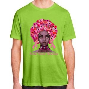 Pink Ribbon Afro Flowers Hair Black Queen Breast Cancer Adult ChromaSoft Performance T-Shirt