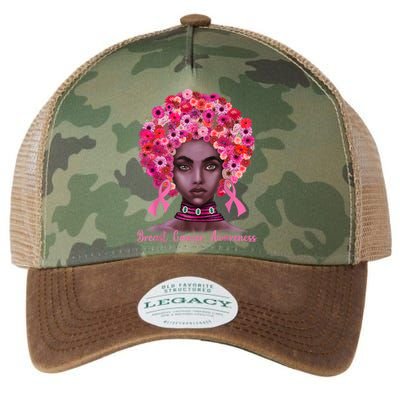 Pink Ribbon Afro Flowers Hair Black Queen Breast Cancer Legacy Tie Dye Trucker Hat