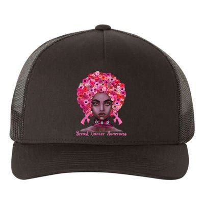 Pink Ribbon Afro Flowers Hair Black Queen Breast Cancer Yupoong Adult 5-Panel Trucker Hat