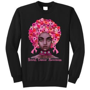 Pink Ribbon Afro Flowers Hair Black Queen Breast Cancer Sweatshirt