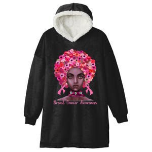 Pink Ribbon Afro Flowers Hair Black Queen Breast Cancer Hooded Wearable Blanket