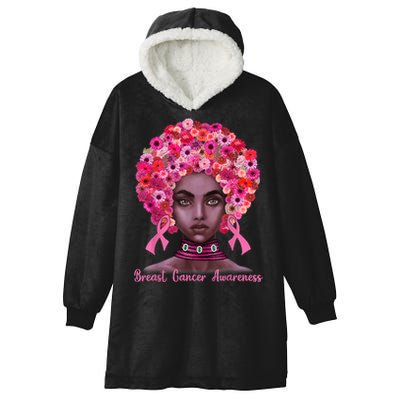 Pink Ribbon Afro Flowers Hair Black Queen Breast Cancer Hooded Wearable Blanket