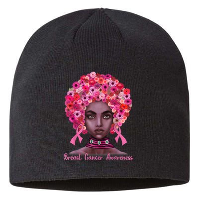 Pink Ribbon Afro Flowers Hair Black Queen Breast Cancer Sustainable Beanie