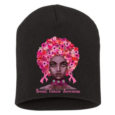 Pink Ribbon Afro Flowers Hair Black Queen Breast Cancer Short Acrylic Beanie