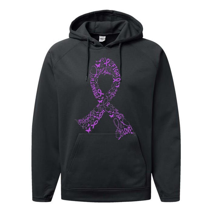 Purple Ribbon Awarene Cancer Fight Warrior Performance Fleece Hoodie