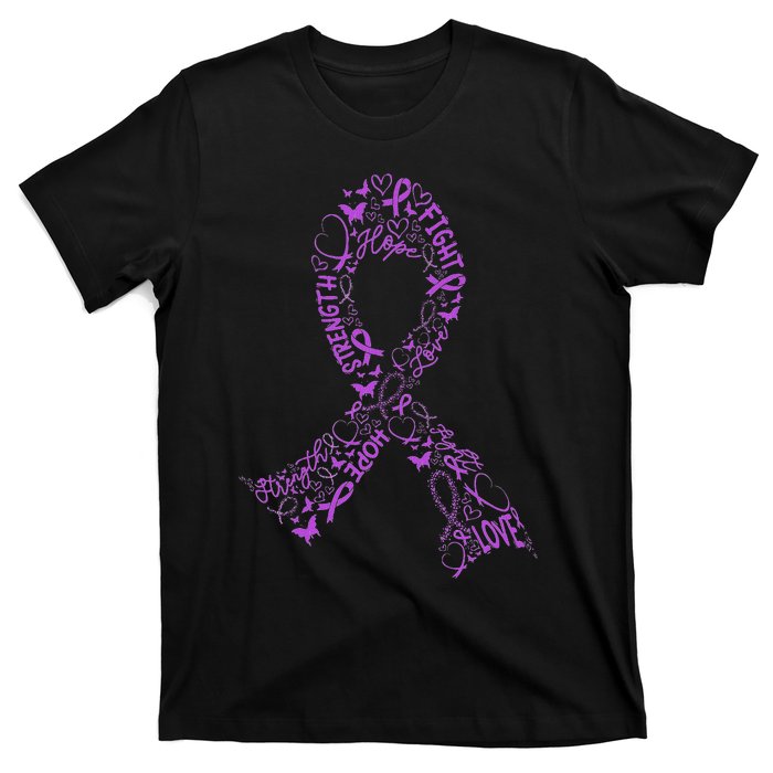 Purple Ribbon Awarene Cancer Fight Warrior T-Shirt