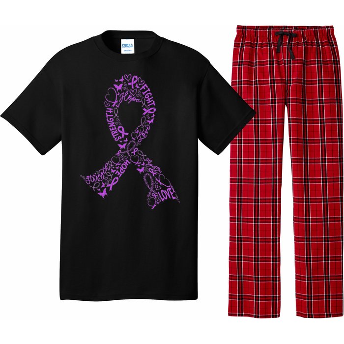 Purple Ribbon Awarene Cancer Fight Warrior Pajama Set