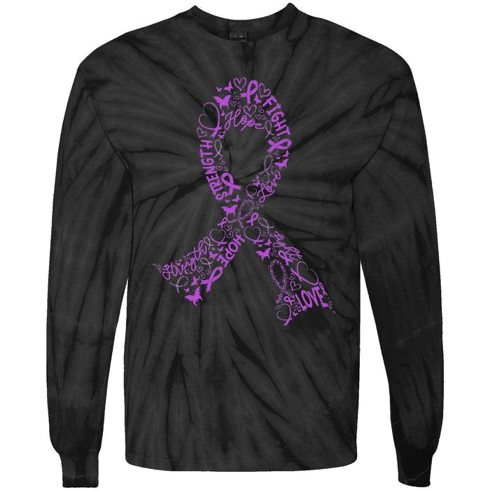 Purple Ribbon Awarene Cancer Fight Warrior Tie-Dye Long Sleeve Shirt